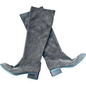 BORN CROWN Dark Brown Genuine Suede Leather Over The Knee Riding Boots Shoes Siz